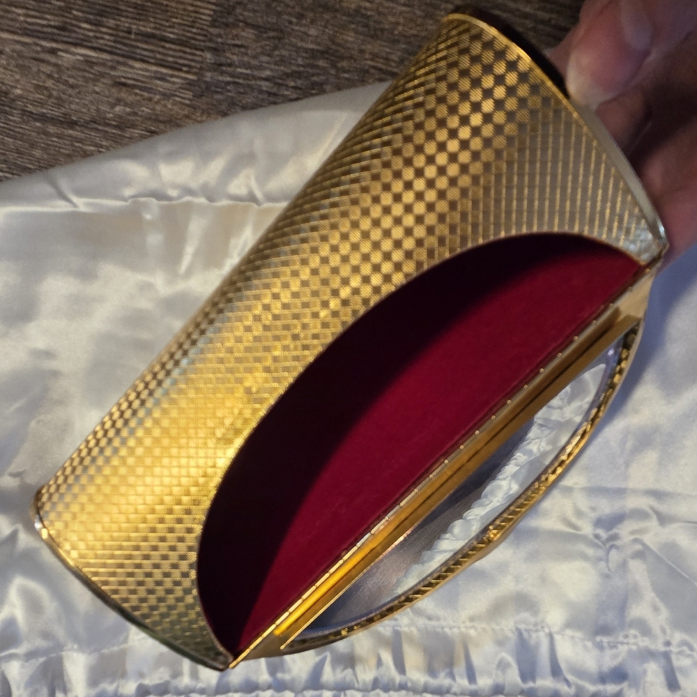Vintage Mirror Chrystal Gold Elegant Metal Diamond Pattern Clutch Bag
